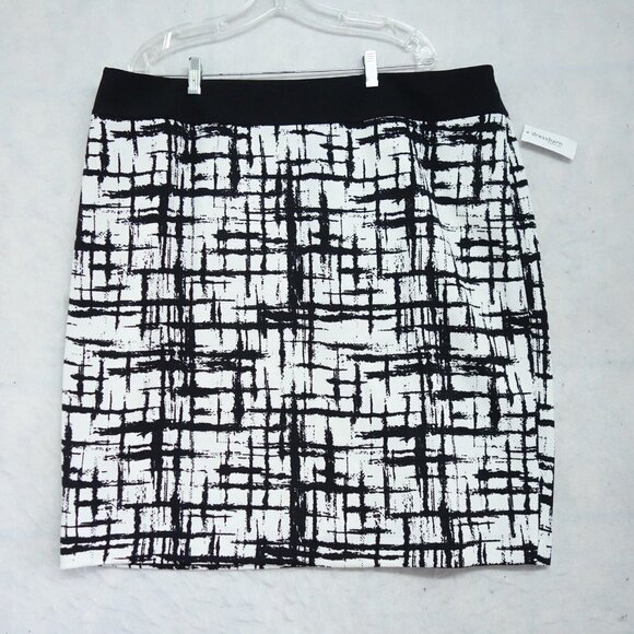 Jones Studio Mini Skirt Women's Size 22W White & Black Polyester Blend Zipper - Picture 1 of 10